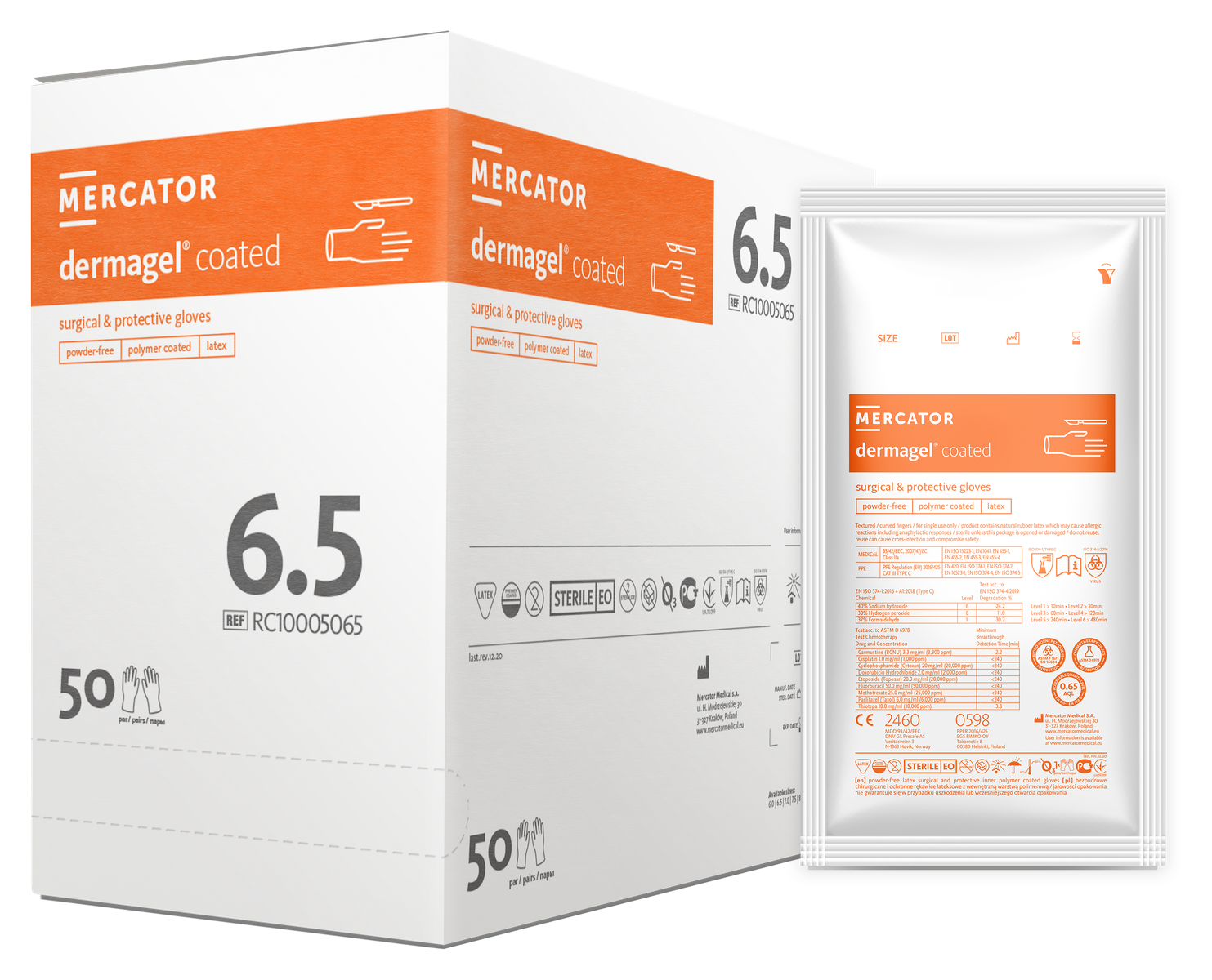 Gant latex Dermagel coated stérile non poudré taille 6,5 x 100