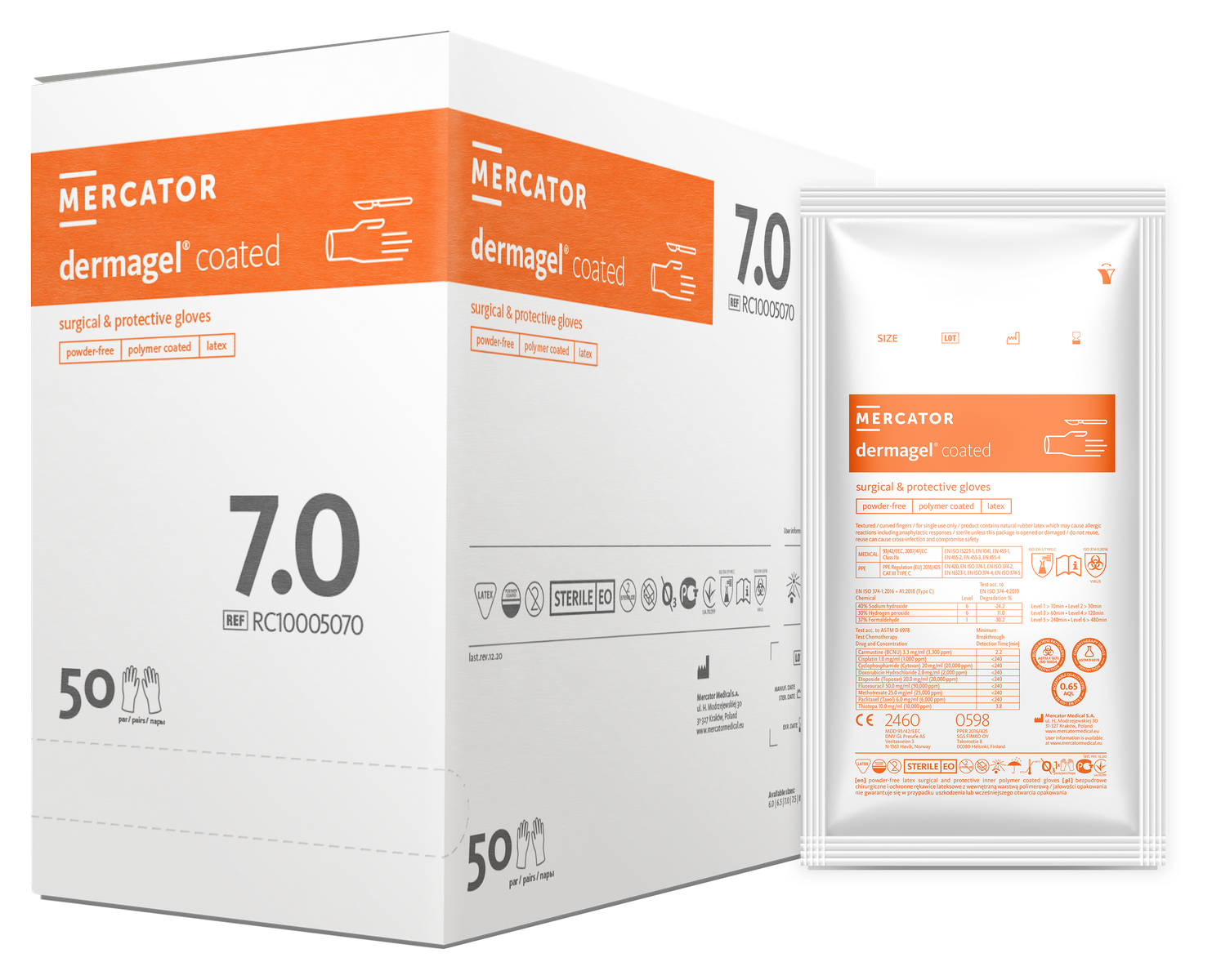 Gant latex Dermagel coated stérile non poudré taille 7,5 x 100