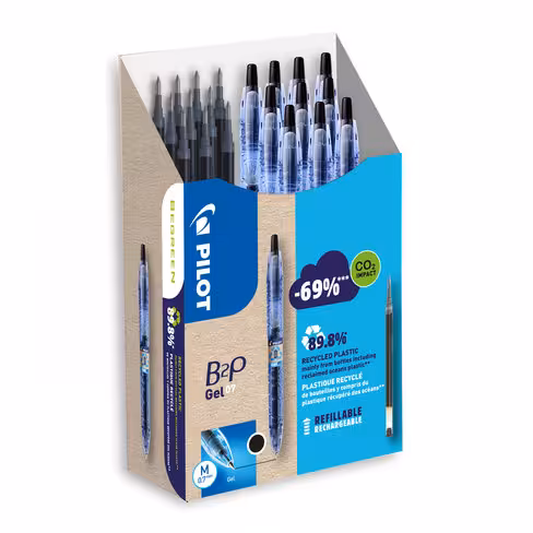 Roller encre gel Pilot B2p - rétractable - pointe 0,7 mm - noir - par 10 avec 10 recharges