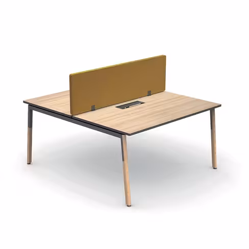 Ensemble 2 bureaux droits Nouvelle Vague - top access - l. 140 x pr. 79,5 cm + écran tissu - pieds bois