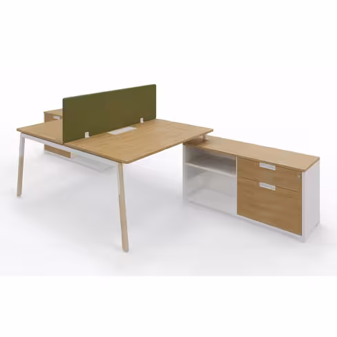 Ensemble 2 bureaux droits Nouvelle Vague top access -l 140 x pr 79,5 cm + meuble 2 tiroirs 2 niches + écran - pied bois