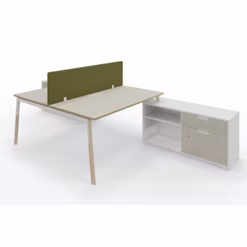 Ensemble 2 bureaux droits Nouvelle Vague top access -l 160 x pr 79,5 cm + meuble 2 tiroirs 2 niches + écran - pied bois