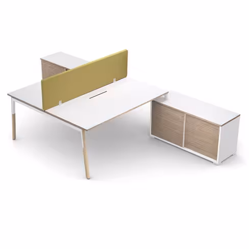 Ensemble 2 bureaux droits Nouvelle Vague top access -l 160 x pr 79,5 cm + meuble ptes coulissantes + écran - pieds bois