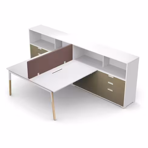 Ensemble 2 bureaux droits Nouvelle Vague top access -l 140 x pr 79,5 cm + meuble 3 tiroirs 2 niches + écran - pied bois