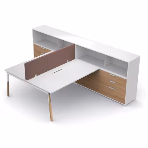 Ensemble 2 bureaux droits Nouvelle Vague top access -l 160 x pr 79,5 cm + meuble 3 tiroirs 2 niches + écran - pied bois