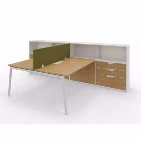 Ensemble 2 bureaux droits Nouvelle Vague top access -l 160 x pr 79,5 cm + meuble 3 tiroirs 2 niches + écran - pied métal