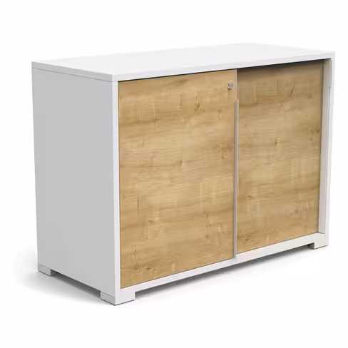 Armoire hauteur bureau Nouvelle Vague - l. 80 cm - 2 portes coulissantes - 2 tablettes métal