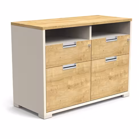 Armoire hauteur bureau Nouvelle Vague - l. 100 cm - 2 tiroirs plats + 2 tiroirs DS + 2 niches