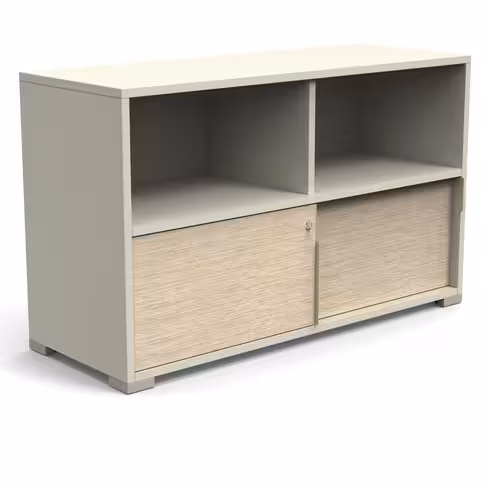 Armoire hauteur bureau Nouvelle Vague - l. 120 cm - 2 portes coulissantes + 2 niches