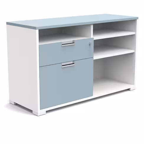 Armoire hauteur bureau Nouvelle Vague - l. 120 cm - 1 tiroir plat + 1 tiroir DS + 4 niches