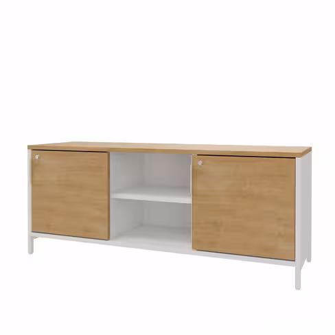 Armoire basse Nouvelle Vague + - h. 61 x l. 150 cm - 2 portes coulissantes + niches