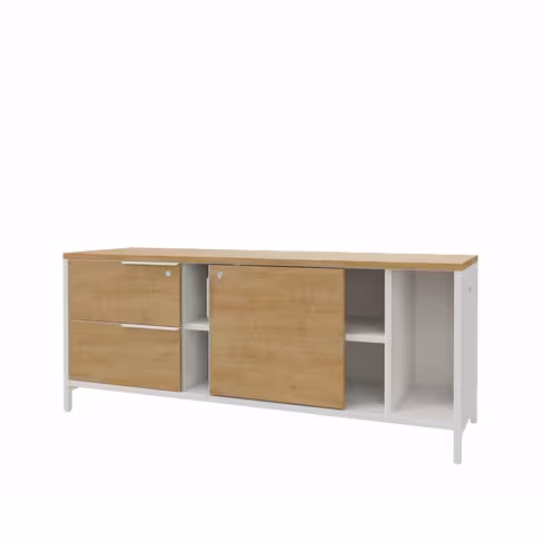 Armoire basse Nouvelle Vague + - h. 61 x l. 150 cm - 2 tiroirs + niche UC + 1 porte coulissante