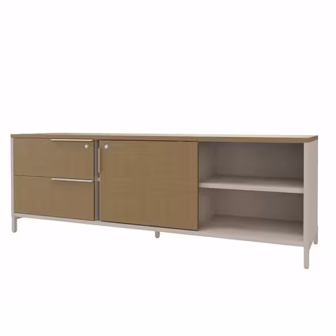 Armoire basse Nouvelle Vague + - h. 61 x l. 180 cm - 2 tiroirs + niches + 1 porte coulissante