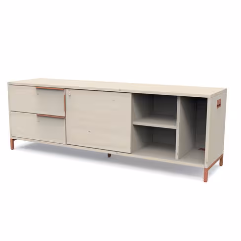 Armoire basse Nouvelle Vague + - h. 61 x l. 180 cm - 2 tiroirs + niche UC + 1 porte coulissante