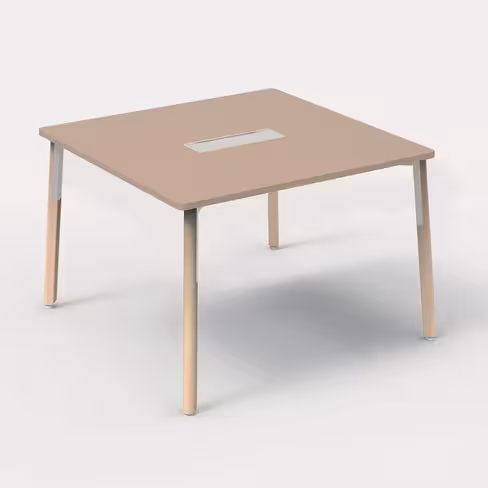 Table de réunion carrée 4 places Nouvelle Vague - l. 100 x pr. 100 cm - top access et goulotte - 4 pieds bois