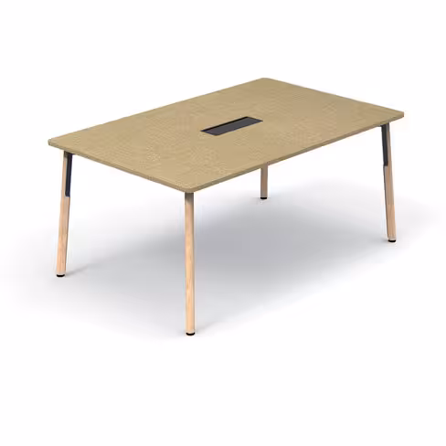 Table de réunion rectangulaire 6 places Nouvelle Vague - l. 160 x pr. 100 cm - top access + goulotte - 4 pieds bois