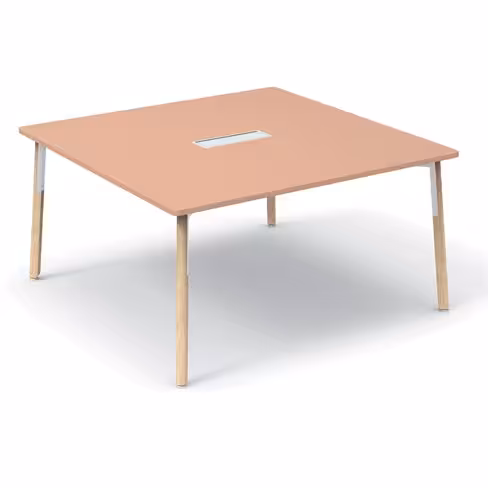 Table de réunion carrée 6/8 places Nouvelle Vague - l. 140 x pr. 140 cm - top access et goulotte - 4 pieds bois