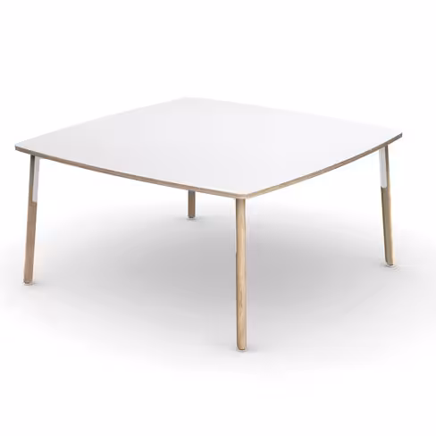 Table de réunion carrée bombée 6/8 places Nouvelle Vague l. 150 x pr. 150 cm - 4 pieds bois