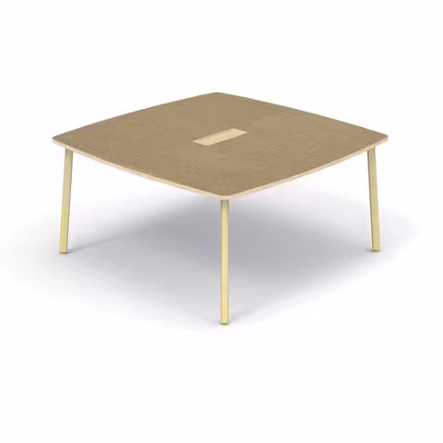 Table de réunion carrée bombée 6/8 places Nouvelle Vague l. 150 x pr. 150 cm - top access et goulotte - 4 pieds métal