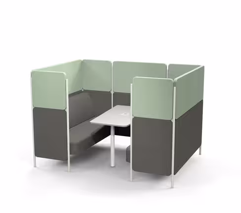 Espace de réunion 4/6 places En Aparté - l. 224,4 x h. 150 x pr. 164,4 cm - 2 banquettes face à face + table électrifiée