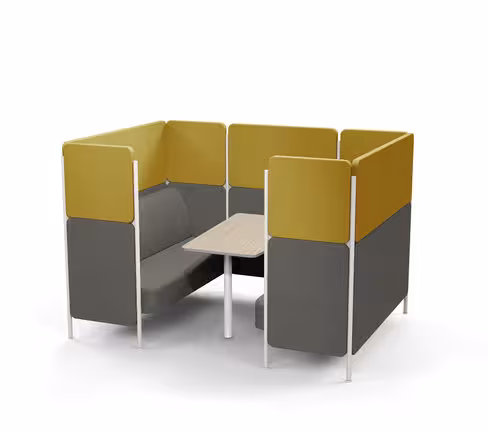 Espace de réunion 4/6 places En Aparté - l. 224,4 x h. 150 x pr. 164,4 cm - 2 banquettes face à face avec table