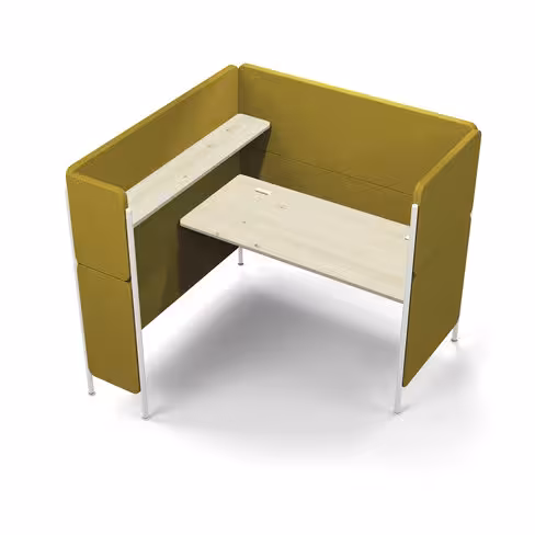 Espace de travail 1 place En Aparté - plan de travail + étagère - l. 164,4 x h.150 x pr. 164,4 cm