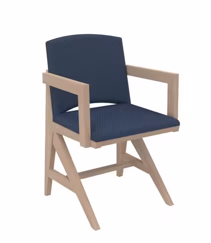 Fauteuil rembourré appui sur table Soline - piétement hêtre verni naturel - assise et dossier textile enduit