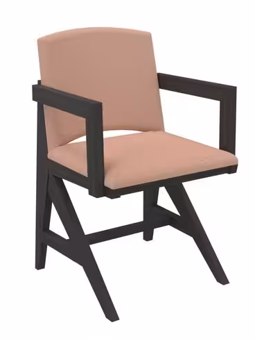 Fauteuil rembourré appui sur table Soline - piétement hêtre verni teinté - assise et dossier textile enduit