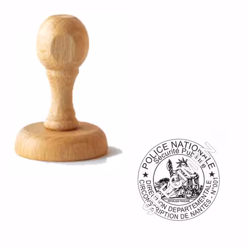 Cachet Officiel Police Monture bois diamètre 40 maximum - Ø 40 mm - encrage séparé