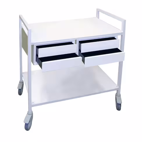 Guéridon amagnétique aluminium - 2 plateaux avec 4 tiroirs compatible IRM