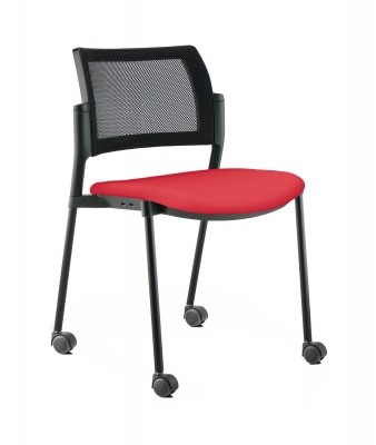 Chaise de réunion 4 pieds sur roulettes Kyos - textile enduit grainé - dossier résille - piétement époxy - lot de 2