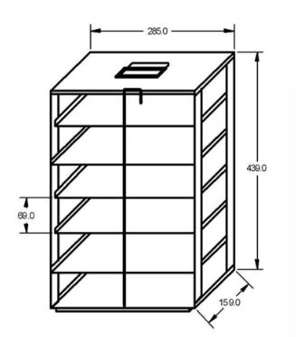 Rack inox vertical pour 6 boîtes 156 x 278 x 65 mm
