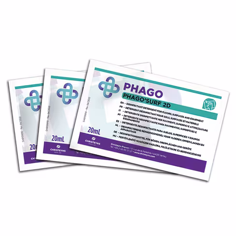 Détergent désinfectant PHAGO'SURF 2D - 10 cartons de 250 dosettes de 20 ml