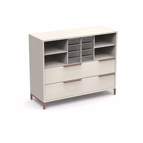 Armoire mélaminé Nouvelle Vague - l. 120 x h. 98 cm - 2 niches - 4 tiroirs - 8 bacs
