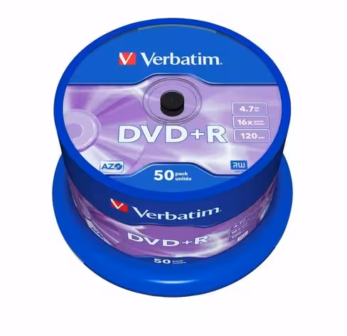 DVD+R - Verbatim - 120 mn - 16x - 4,7 Go - 1 spindle de 50 Tour de 50