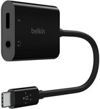 Adaptateur USB-C mâle vers USB-C, audio femelle Belkin RockStar - charge rapide 60 W - blanc