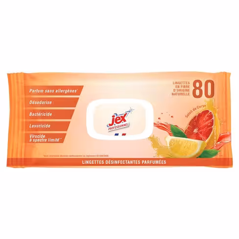 Jex professionnel - lingettes nettoyantes désinfectantes soleil de corse - paquet de 80 lingettes