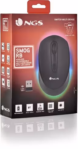 Mini souris sans fil optique USB - NGS SMOG - Bluetooth rechargeable USB C - noir