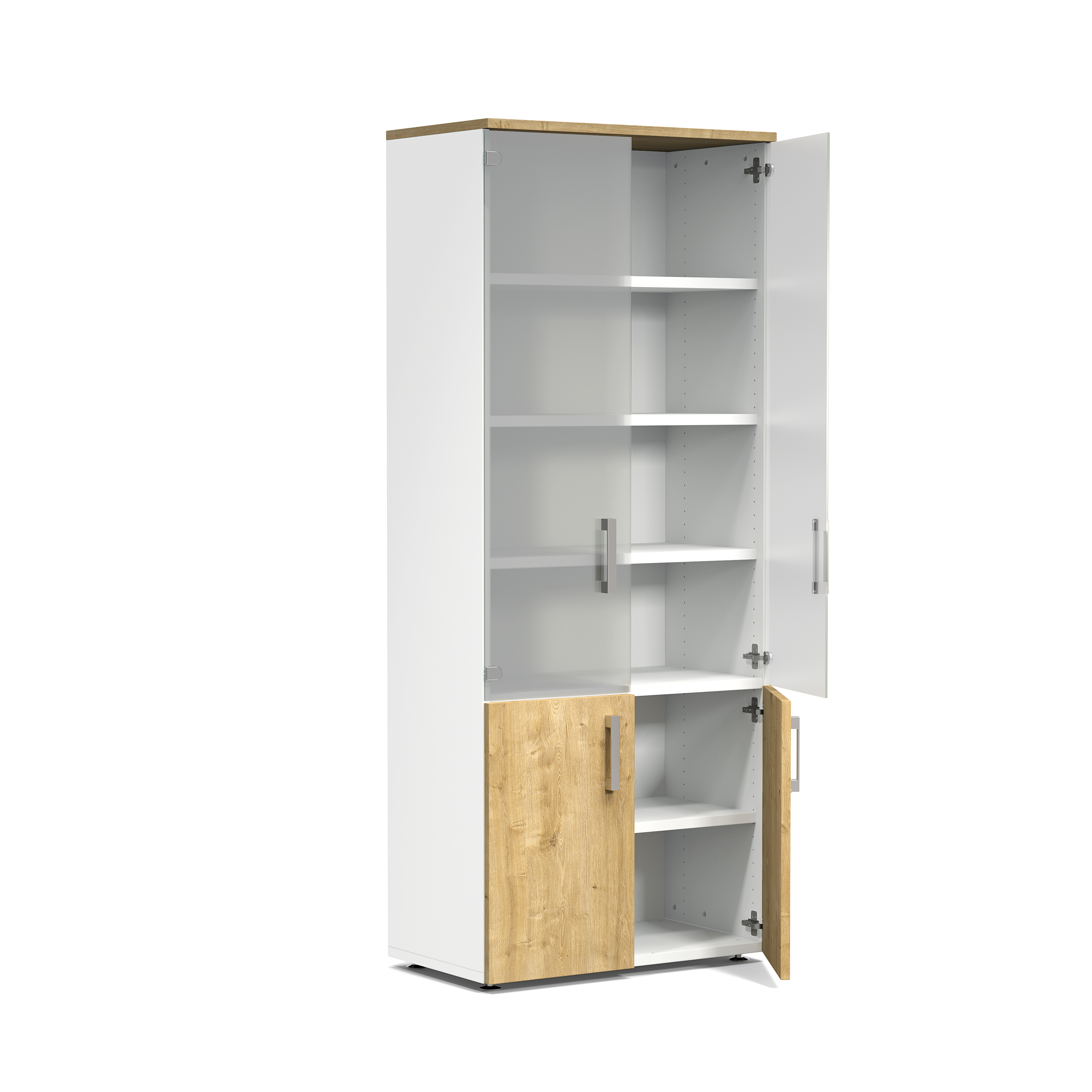 Bibliothèque mélaminé Obade - h. 197 x l. 80 cm - portes battantes et haut verre translucide