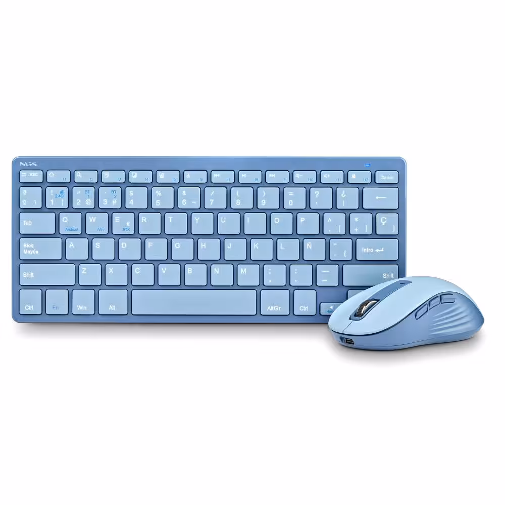 Pack clavier AZERTY et souris sans fil - NGS Fantazykit - ultra plat - Bluetooth rechargeable - bleu
