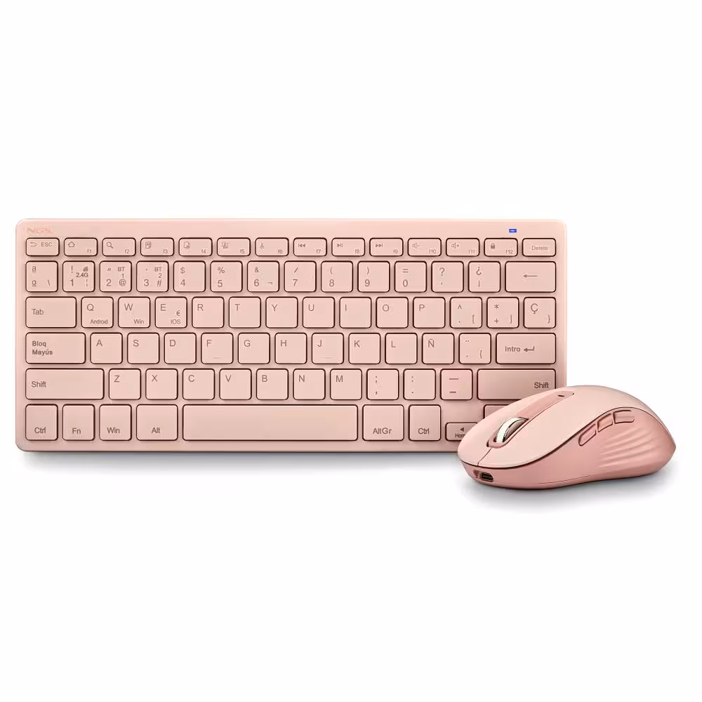 Pack clavier AZERTY et souris sans fil - NGS Fantazykit - ultra plat - Bluetooth rechargeable - rose