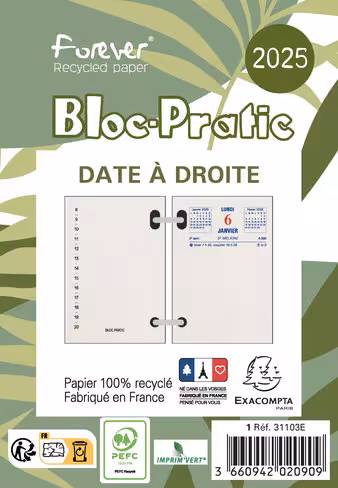 Bloc-pratic recyclé - date à droite et rendez-vous à gauche