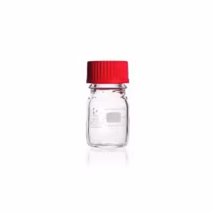 Flacon de labo DURAN 10L, clair, gradué, GL45,cap rouge PBT, bague de déversement ETFE