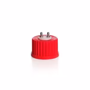 Raccord GL32 DURAN, cap à vis rouge, PBT, insert pour cap à vis en PTFE, avec quatre ports en inox