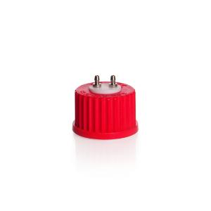 Raccord GL32 DURAN, cap à vis rouge, PBT, insert pour cap à vis en PTFE, avec quatre ports en inox