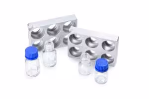 Plaque microtitre DURAN ANSI/SLAS pour 2x3 flacons de laboratoire 25ml GL 25, aluminium