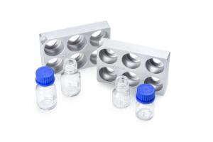 Plaque microtitre DURAN ANSI/SLAS pour 2x3 flacons de laboratoire 25ml GL 25, aluminium