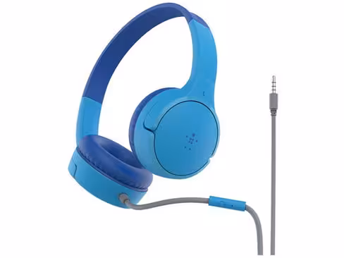 Casque audio filaire jack enfant avec micro Belkin bleu SoundForm Mini - règlable - supra-aural 85 dB