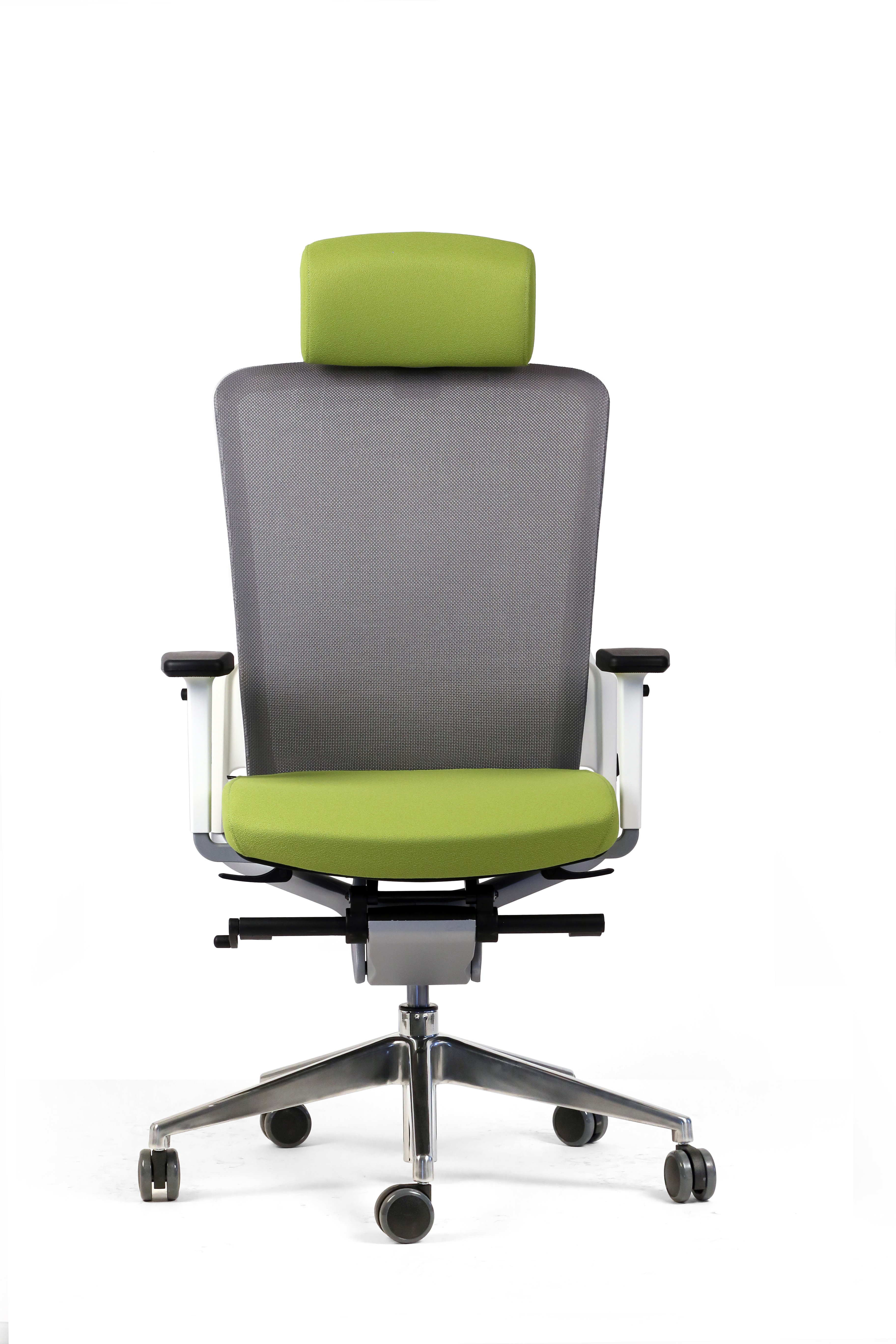 Fauteuil de bureau E8 - assise tissu et dossier résille Knit - piét. aluminium poli - avec appui-tête - avec presta.