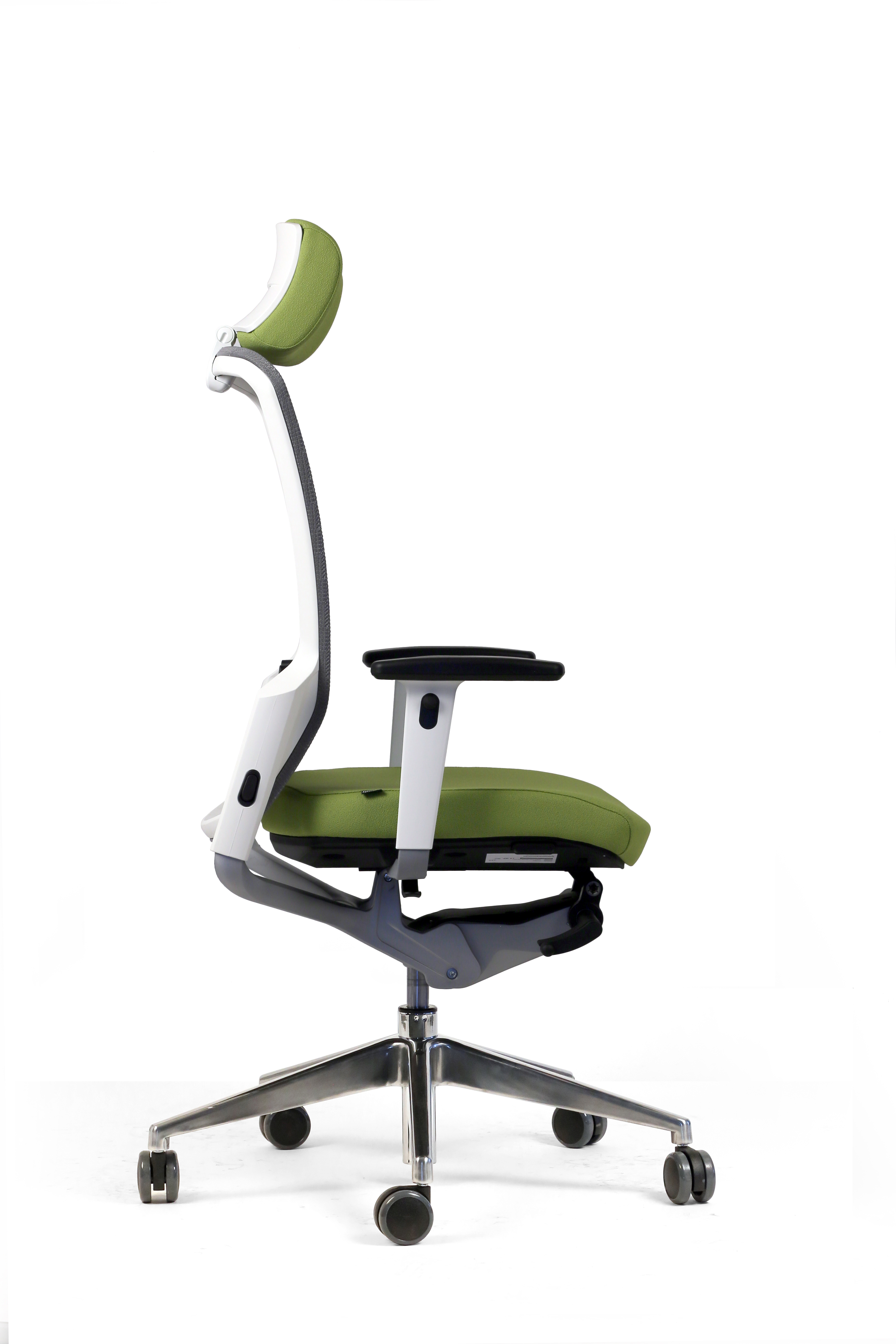 Fauteuil de bureau E8 - assise tissu et dossier résille Knit - piét. aluminium poli - avec appui-tête - avec presta.